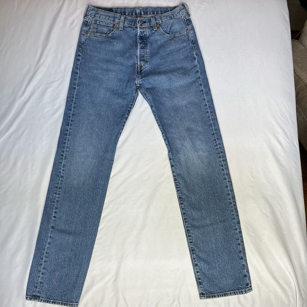 Levis 501 Jeans Men 33x34 (Tag 33x36) Button Fly Straight Dark Wash Work Blue